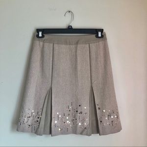 Loft Tan Wool Pleated Skirt